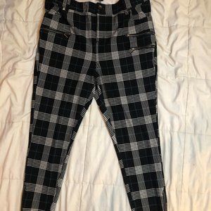Black and teal plaid ponte multi zip skinny ankle